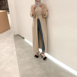 2023 Korean Style Turtleneck Long fall winter Sweater Dress Side split Female Pullover mujer sueteres ALODIA STORE