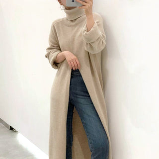 2023 Korean Style Turtleneck Long fall winter Sweater Dress Side split Female Pullover mujer sueteres ALODIA STORE