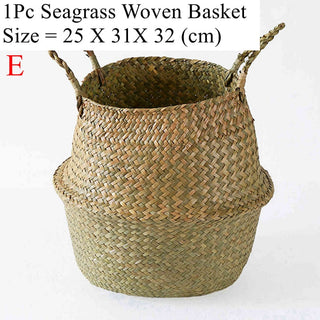 LuanQI Wicker Basket Toy Organizer Folding Rattan Seagrass Storage Basket Laundry Woven Basket Plant Flower Pot For Home Garden ALODIA STORE