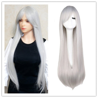 QQXCAIW Long Straight Cosplay Wig Black Purple Pink Blue Sliver Gray Blonde White Orange Brown Synthetic Hair Wigs ALODIA STORE
