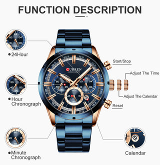 CURREN Men Watch Top Brand Luxury Sports Quartz Mens Watches Full Steel Waterproof Chronograph Wristwatch Men Relogio Masculino ALODIA STORE