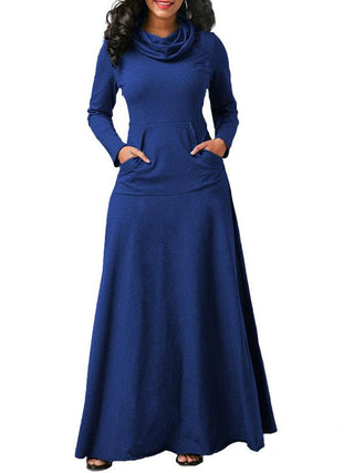 Women Warm Dress With Pocket Casual Solid Vintage Autumn Winter Maxi Dress Robe Bow Neck Long Elegant Dress Vestidos Female Body ALODIA STORE