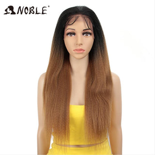 Noble Synthetic Lace Front Wig Long Kinky Straight Baby Hair 26 Inch Wigs For Black Women 0mbre wig Lace Front Synthetic Wigs ALODIA STORE