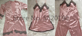 4PCS Satin Sleepwear Lady Pajamas Suit Nighty&amp;Robe Set Sexy Intimate Lingerie Casual Bridal Wedding Gift Homewear Nightgown ALODIA STORE