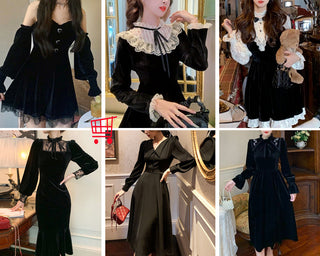 French Lace Vintage Dress Puffer Sleeve ALODIA STORE