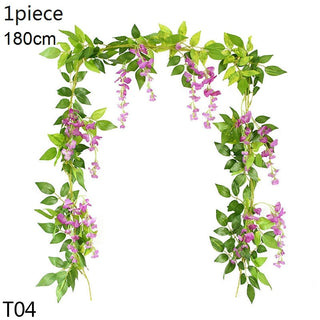Wisteria Artificial Flower Vine Ivy Leaf Garland Silk Rose Flowers Rattan String Vine Wedding Arch Flower Home Garden Decoration ALODIA STORE