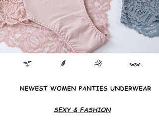 3 Pcs Cotton Panties Sexy Panty Briefs Lace Panties Women Underwear Lingerie Panties for Female Ladies Floral Pantys Underpants ALODIA STORE