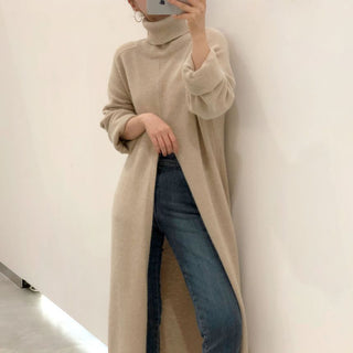 2023 Korean Style Turtleneck Long fall winter Sweater Dress Side split Female Pullover mujer sueteres ALODIA STORE