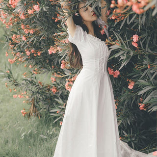 Elegant Fairy Dress Women White French Puff Sleeve ALODIA STORE
