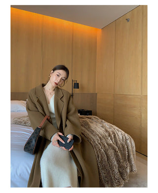 Elegant Long White Knitting Dress Women Winter V-Neck Long ALODIA STORE