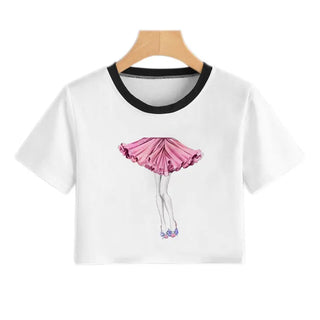 2020 New Summer Sexy Girls Printing Fashion Harajuku Sexy Tank Crop Top Mujer White Tops Clothes Women Croptop Short Sleeve ALODIA STORE
