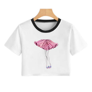2020 New Summer Sexy Girls Printing Fashion Harajuku Sexy Tank Crop Top Mujer White Tops Clothes Women Croptop Short Sleeve ALODIA STORE