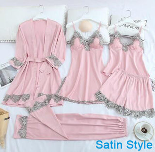 4PCS Satin Sleepwear Lady Pajamas Suit Nighty&amp;Robe Set Sexy Intimate Lingerie Casual Bridal Wedding Gift Homewear Nightgown ALODIA STORE
