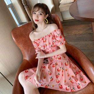 Pink Elegant Kawaii Dress Women Floral Print Cherry Mini Dress Female Casual Sweet Japan Korean Style Summer Dress Women 2020 ALODIA STORE