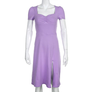 Summer Dress Women Square Collar Ruched Korean ALODIA STORE