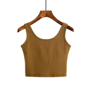 Summer Slim Solid Color Short Top Sexy Sleeveless U Croptops Women Tank Tops White Cotton Tops Vest For Ladies ALODIA STORE