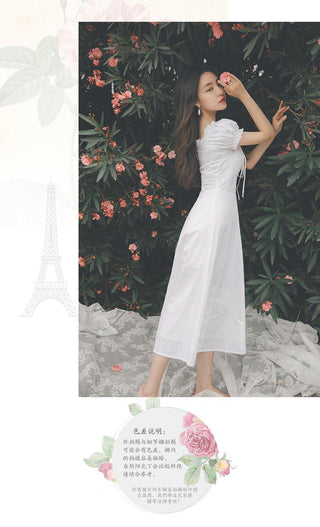 Elegant Fairy Dress Women White French Puff Sleeve ALODIA STORE