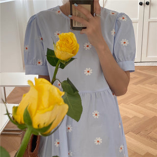 Alien Kitty Vinatge Floral Embroidery Elegant Women Dress 2021 New Summer Korean Style Puff Sleeve Party Long Dresses Vestidos ALODIA STORE
