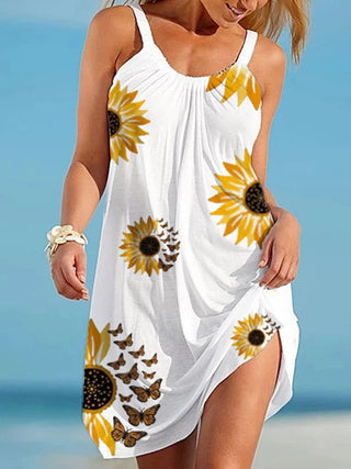 Summer Sexy Beach Dress USA Flag 3D Printed Women Spaghetti Strap Dresses Streetwear Colorful Sunflowers Boho Female Party Dress ALODIA STORE