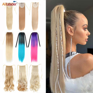 Synthetic Ponytails 20Inch Long Straight  Pony Tail Hair Extensions Drawstring Ponytail Clip In Fake Hair Tail Ombre ALODIA STORE