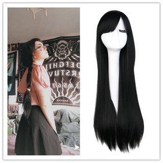 QQXCAIW Long Straight Cosplay Wig Black Purple Pink Blue Sliver Gray Blonde White Orange Brown Synthetic Hair Wigs ALODIA STORE