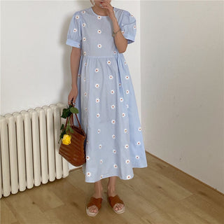 Alien Kitty Vinatge Floral Embroidery Elegant Women Dress 2021 New Summer Korean Style Puff Sleeve Party Long Dresses Vestidos ALODIA STORE