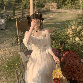 2023 Spring Lace Sweet Elegant Dress Women Dress Korean ALODIA STORE