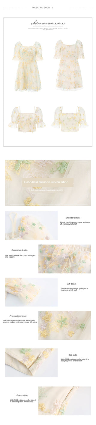 French Floral Dress Women Sexy Puff Sleeve Lace Chiffon Print Mini Dress Women Summer Korean Style Vintage Fairy Dress New 2023 ALODIA STORE