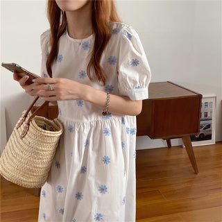 Alien Kitty Vinatge Floral Embroidery Elegant Women Dress 2021 New Summer Korean Style Puff Sleeve Party Long Dresses Vestidos ALODIA STORE