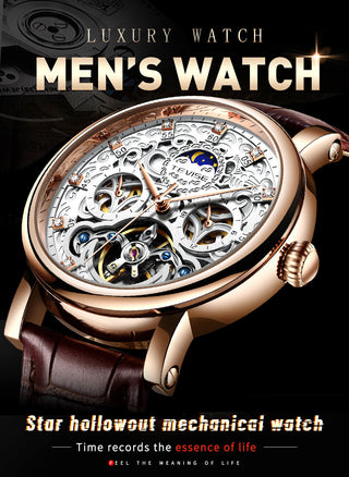 TEVISE Brand Classic Retro Men Watches Automatic Mechanical Watch Men Tourbillon Clock Genuine Leather Waterproof Business Watch ALODIA STORE