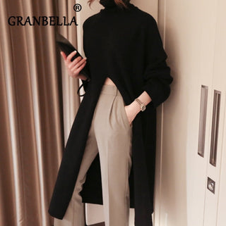 2023 Korean Style Turtleneck Long fall winter Sweater Dress Side split Female Pullover mujer sueteres ALODIA STORE