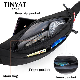 TINYAT Men Waist Bag Pack Purse Casual Large Phone Belt Bag Pouch Women's Canvas Travel Phone Bag Fanny Banana Bag Hip 4 Pockets ALODIA STORE