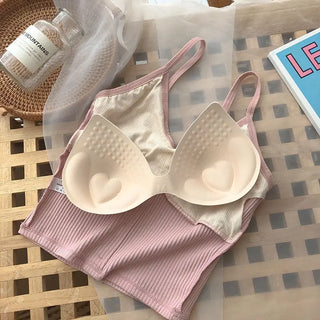 Women Camisole Fashion Wild Solid Color Sling Tank Top Summer New Button V-neck Cotton Vest With Removable Chest Pad ALODIA STORE
