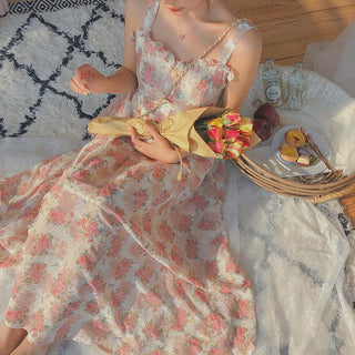 Spaghetti Strap Women French Elegant Vintage Floral Dress sweat ALODIA STORE