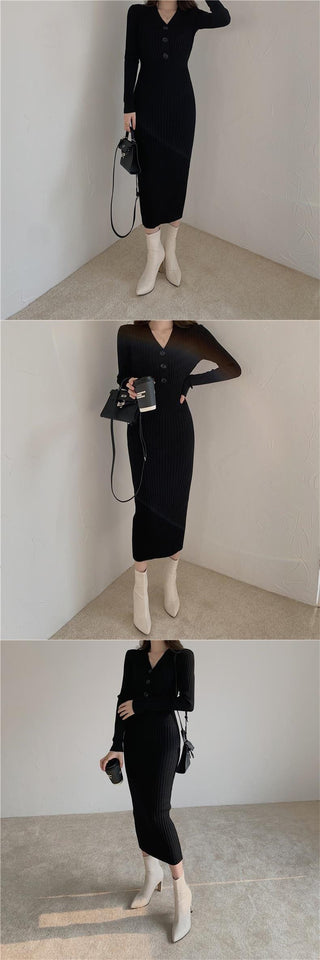 Vintage Knitted Sweater Long Sleeve Dresses Women ALODIA STORE
