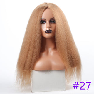 Long Kinky Straight Synthetic Wigs for Black Women Black Brown Blonde Ginger Red White Hair Afro Wigs Synthetic STW Hair Wigs ALODIA STORE