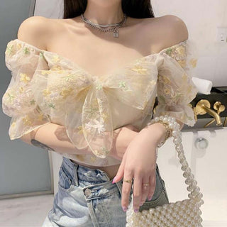 French Floral Dress Women Sexy Puff Sleeve Lace Chiffon Print Mini Dress Women Summer Korean Style Vintage Fairy Dress New 2023 ALODIA STORE