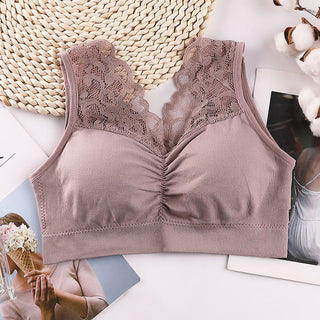 (35-100kg) Sexy Lace Free Wire Underwear Women Push Up Bra with Pad Kpop Fashion Cozy Chest Wrap Undies Lingerie Female Crop Top ALODIA STORE