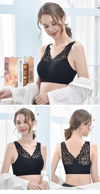 (35-100kg) Sexy Lace Free Wire Underwear Women Push Up Bra with Pad Kpop Fashion Cozy Chest Wrap Undies Lingerie Female Crop Top ALODIA STORE