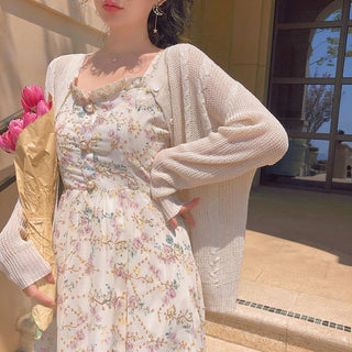 Spaghetti Strap Women French Elegant Vintage Floral Dress sweat ALODIA STORE