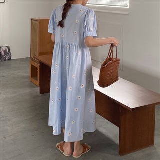 Alien Kitty Vinatge Floral Embroidery Elegant Women Dress 2021 New Summer Korean Style Puff Sleeve Party Long Dresses Vestidos ALODIA STORE