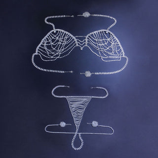 Stonefans Sexy Body Chain Rhinestone Bra and Panties Sets for Women Bling Crsytal Mesh Body Chain Bikini Bra Lingerie Jewelry ALODIA STORE