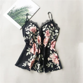 Daeyard Women's Pajamas Sexy Lingerie Silk Overall Print Cami And Shorts 2Pcs Pyjama Set Sleepwear Summer Pijama Nighty Homewear ALODIA STORE