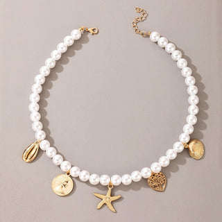 Vintage Style Simple 6MM Pearl Chain Choker Necklace For Women Wedding Love Shell Pendant Necklace Fashion Jewelry Wholesale ALODIA STORE
