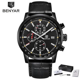 BENYAR Brand Sport Men Watch Top Brand Luxury Male Leather Waterproof Chronograph Quartz Military Wrist Watch Men Clock saat ALODIA STORE