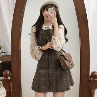 Plaid Button Shirt Dress ALODIA STORE