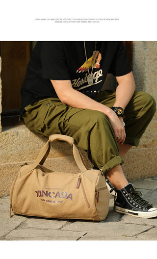 Male Large Capacity Canvas Travel Bags Men Fitness Sports Training Handbag With Shoes Pocket Black Khaki Shoulder Bag XA32M ALODIA STORE