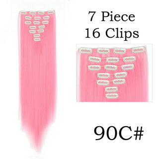 24Inchs 16 Clips in Hair Extensions Long Straight Hairstyle Synthetic Blonde Black Hairpieces Heat Resistant False Hair ALODIA STORE