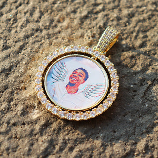 D&amp;Z Custom Made Photo Rotating double-sided Medallions Pendant Micro Paved CZ Round Pendant Collier For Men Women Accessories ALODIA STORE