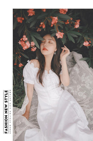Elegant Fairy Dress Women White French Puff Sleeve ALODIA STORE